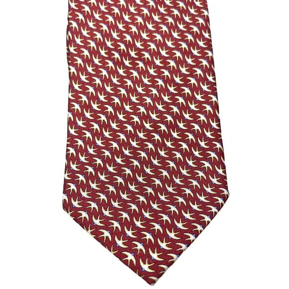 Burano Biarretti Couture Silk Necktie from Italy, Retro Geometric Birds/Sparrows - Picture 2 of 3